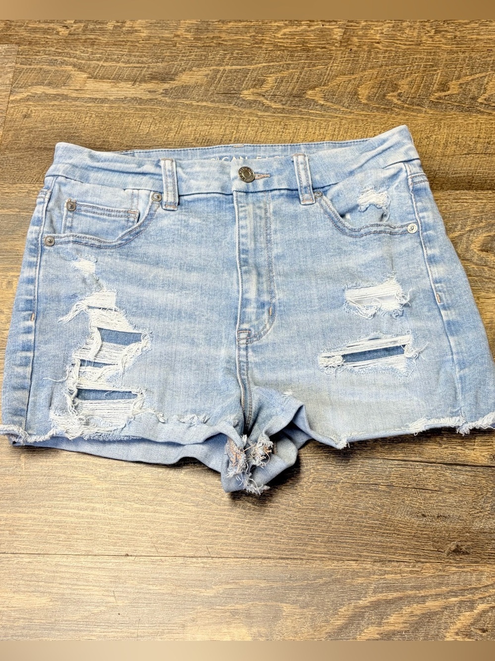 American Eagle Curvy Hi-Rise Shortie Denim Jean Short Women 6 Distressed Stretch